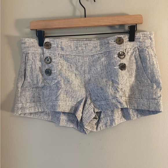 Express Linen Blend High Rise Shorts Women’s 8 Gray Button Front Pockets - Picture 1 of 8